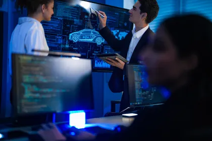 picture of technicians analyzing car data