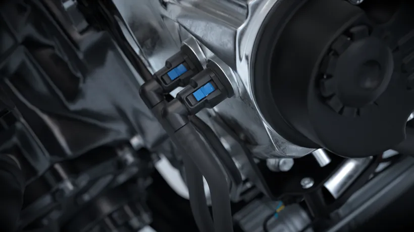 Rendering showing NORMA Quick Connectors for fuel and oil applications.