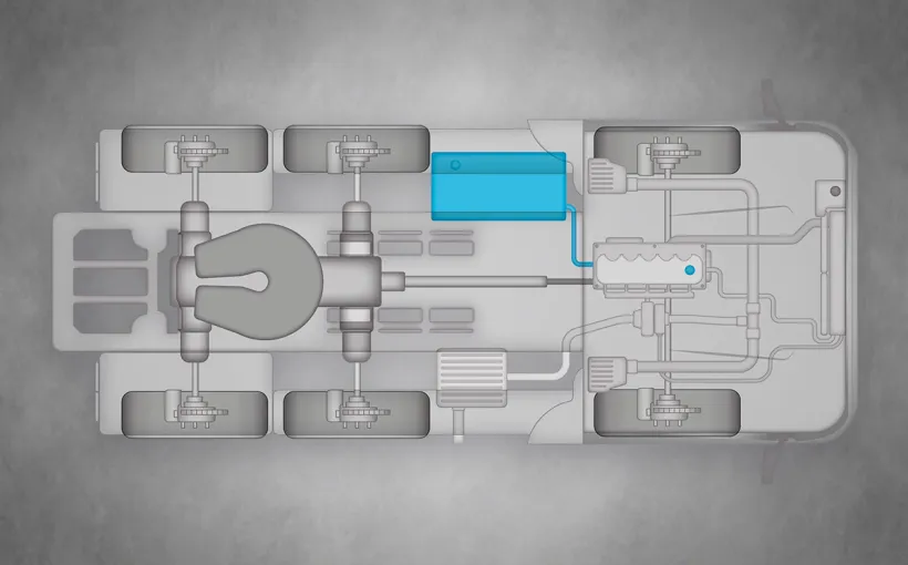 Truck drawing with Fuel and oil line highlighted